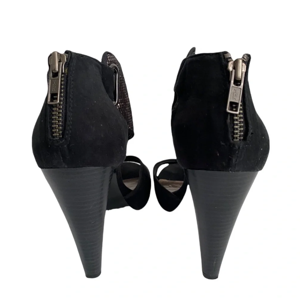 Zara Metallic Detailed Faux Suede Heeled Sandal Size 7.5 - Picture 4 of 8